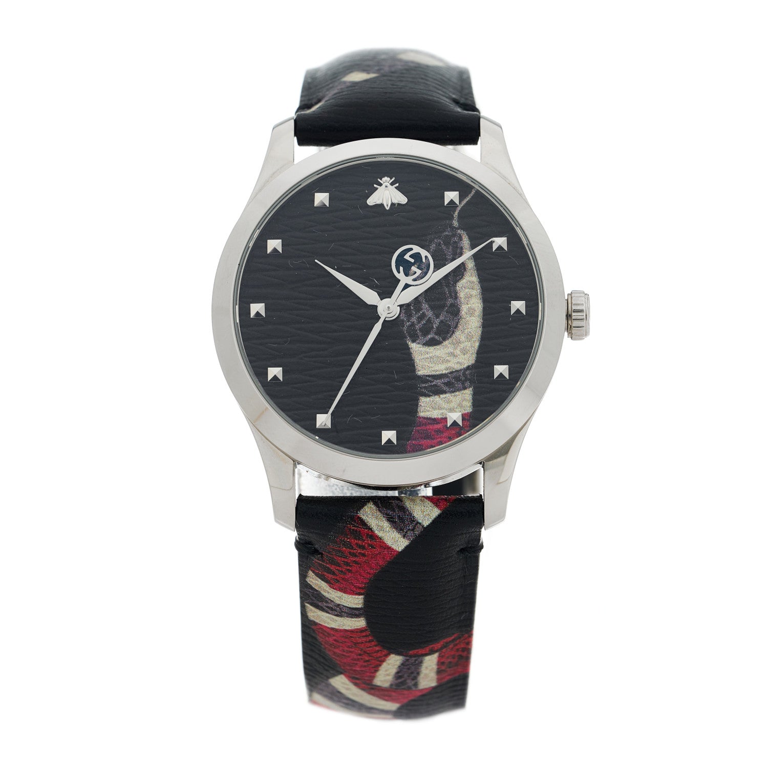 Gucci Stainless Steel Calfskin 38mm Le Marche Des Merveilles Snake Quartz Watch Black 1 of 5