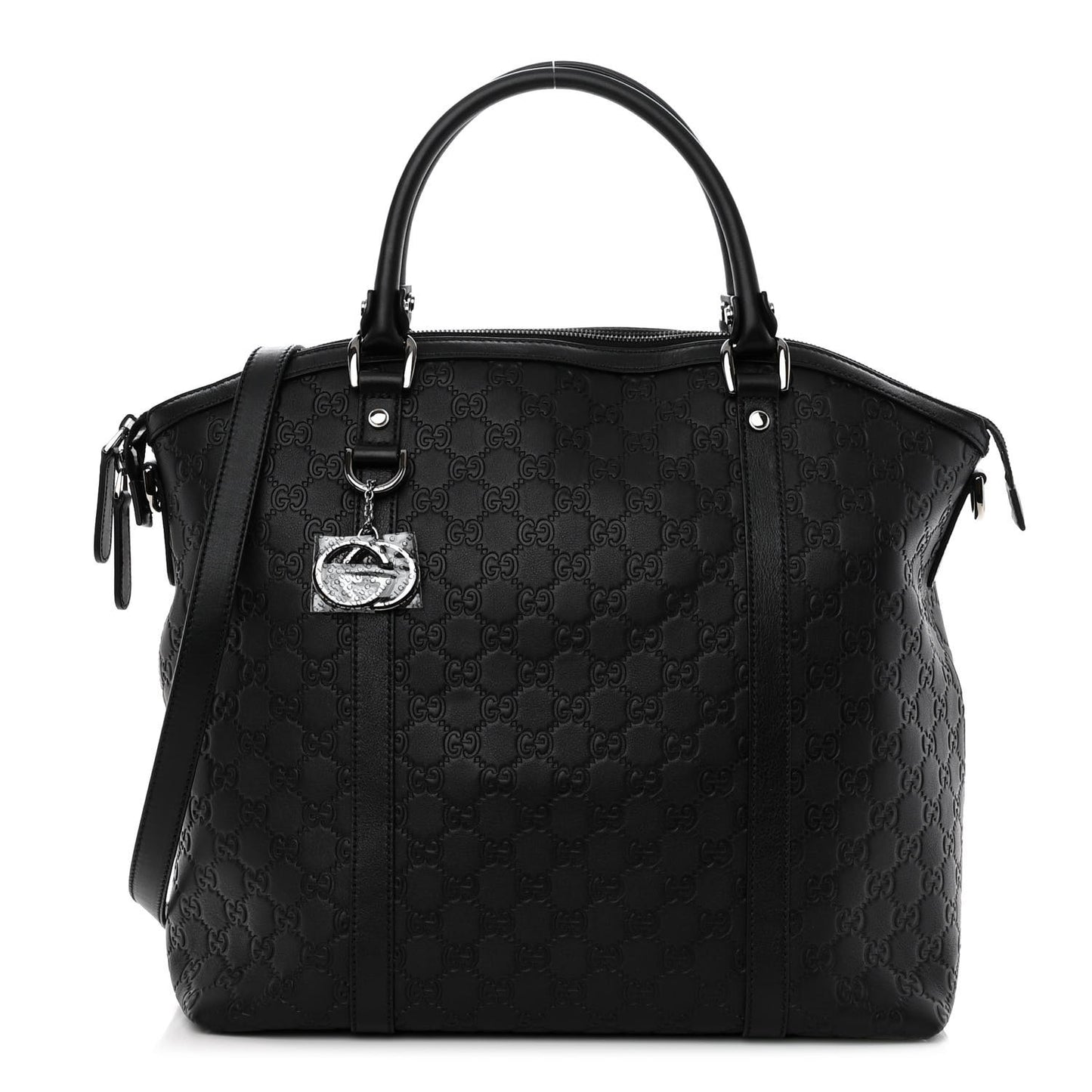 Guccissima Large GG Charm Convertible Dome Satchel Black
