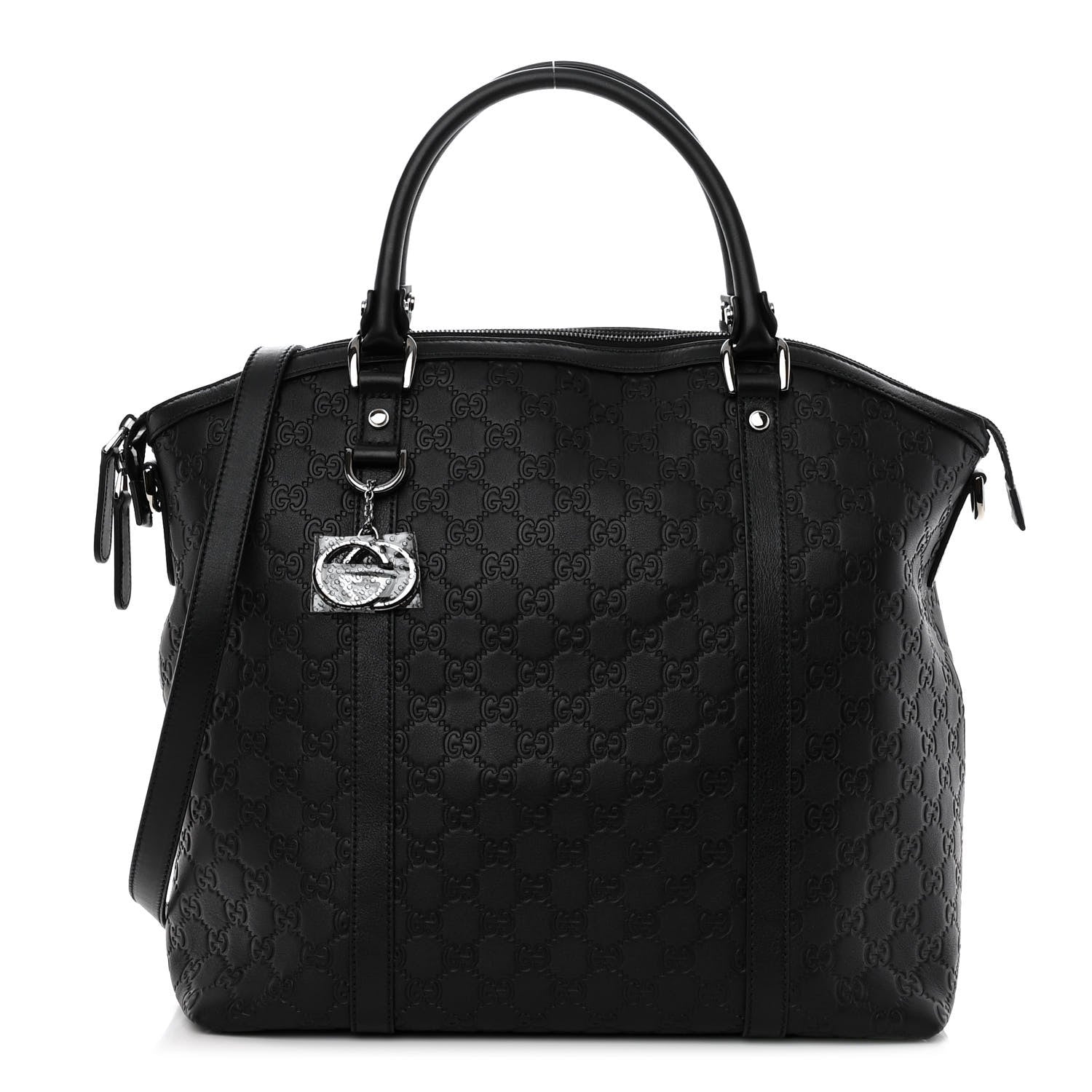 Gucci Guccissima Large GG Charm Convertible Dome Satchel Black 1 of 9