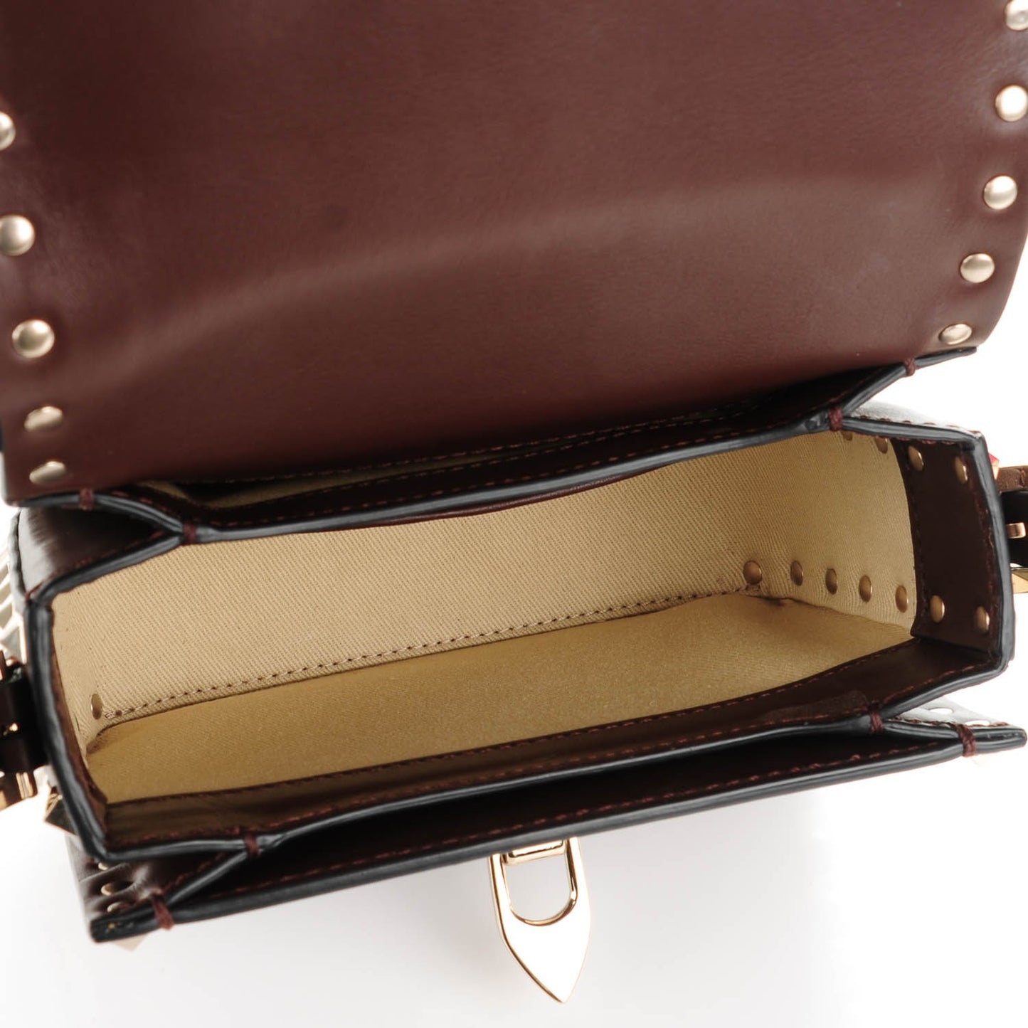 Vitello Small Rockstud Flap Saddle Bag Cacao