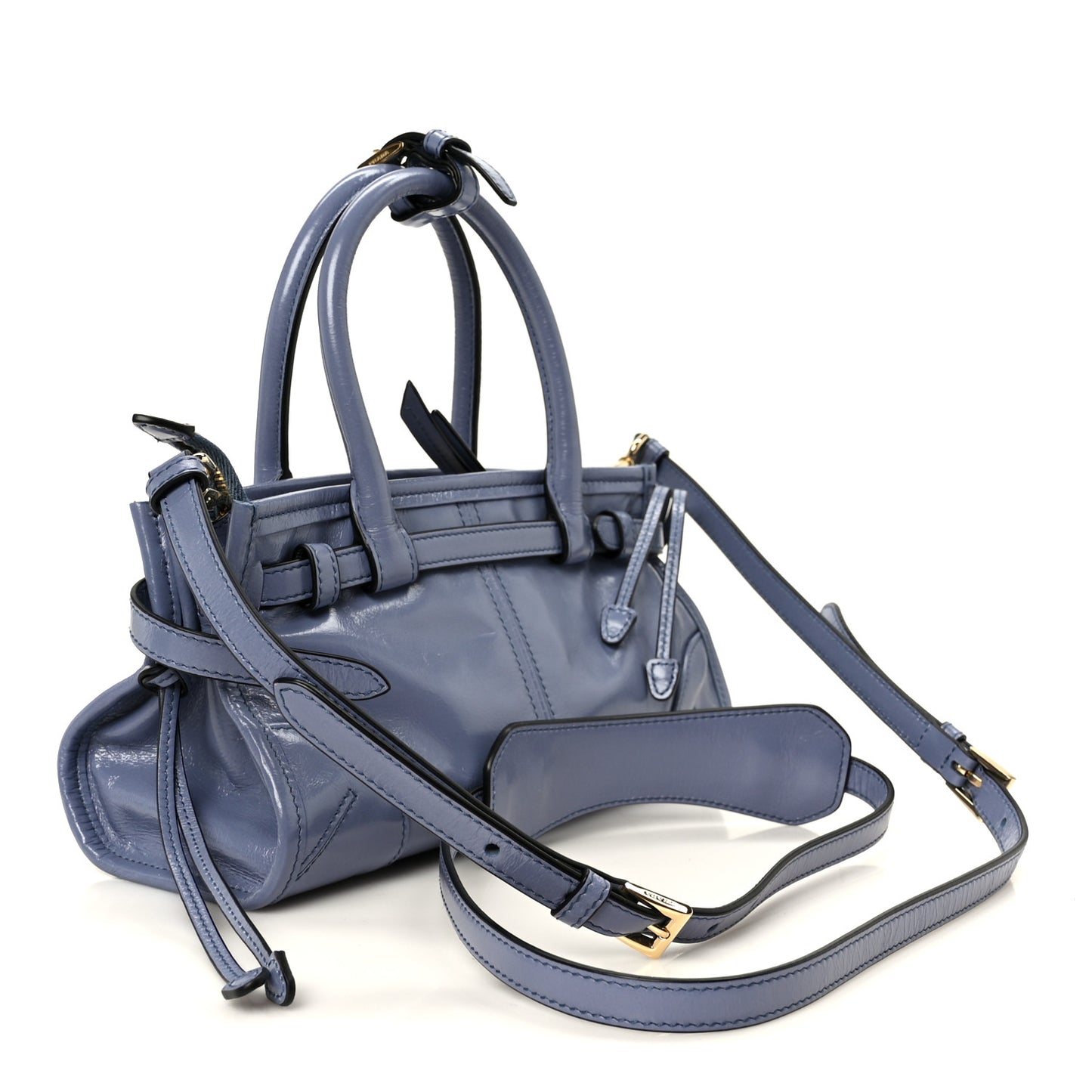 Glossy Calfskin Triangle Mini Bonnie Shoulder Bag Aviation Blue