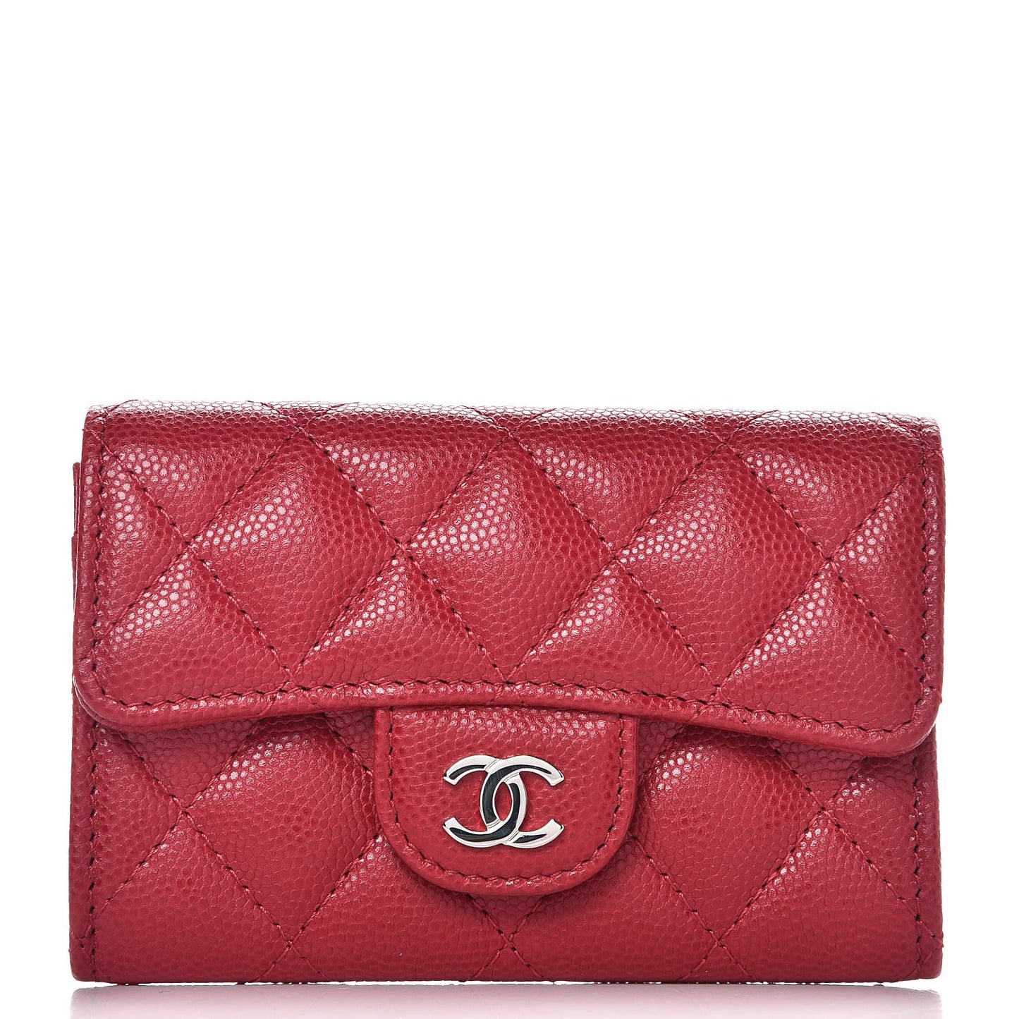 Caviar Quilted Flap Card Holder Dark Red