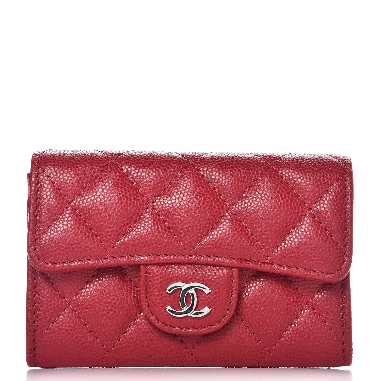Chanel Caviar Quilted Flap Card Holder Dark Red 1 of 9