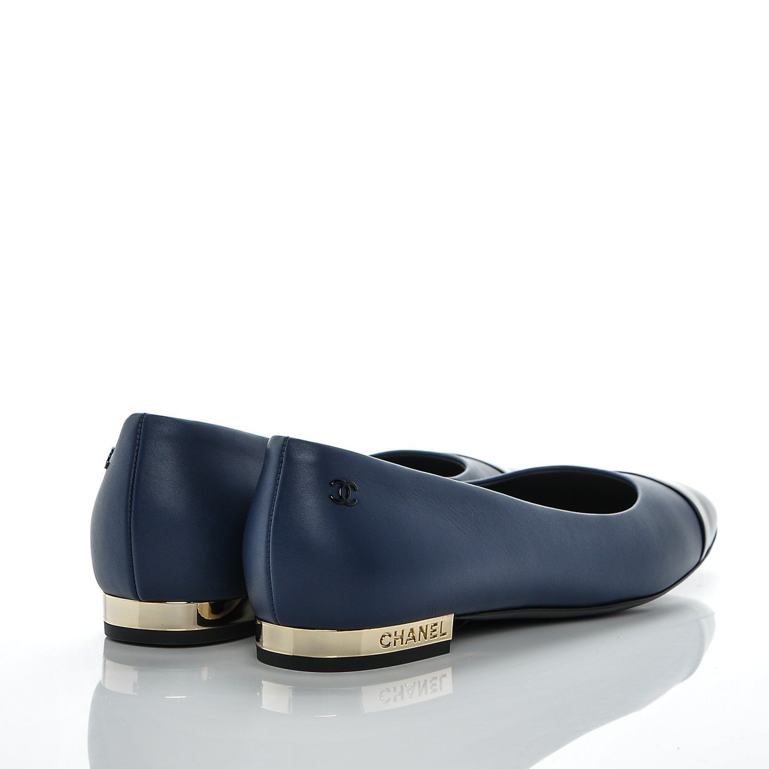 Chanel Lambskin Cap Toe Ballerina Flats 36 Navy Black 4 of 6