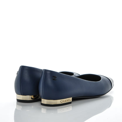 Chanel Lambskin Cap Toe Ballerina Flats 36 Navy Black 4 of 6