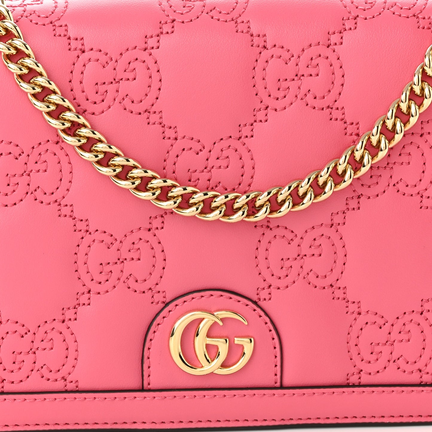 Calfskin GG Matelasse Chain Wallet Rhodamine Pink