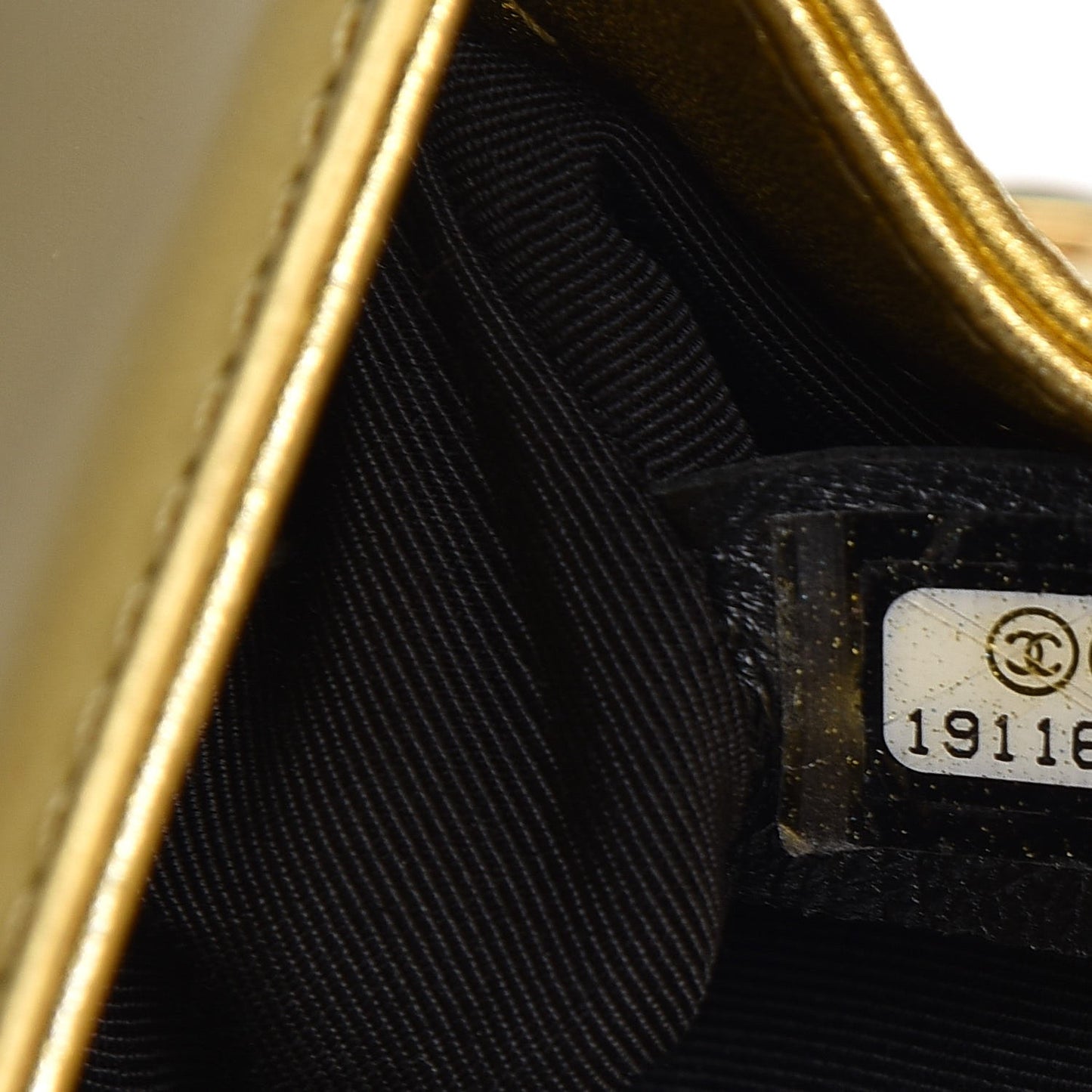 Metallic Patent Calfskin Quilted Small Boy Flap Gold