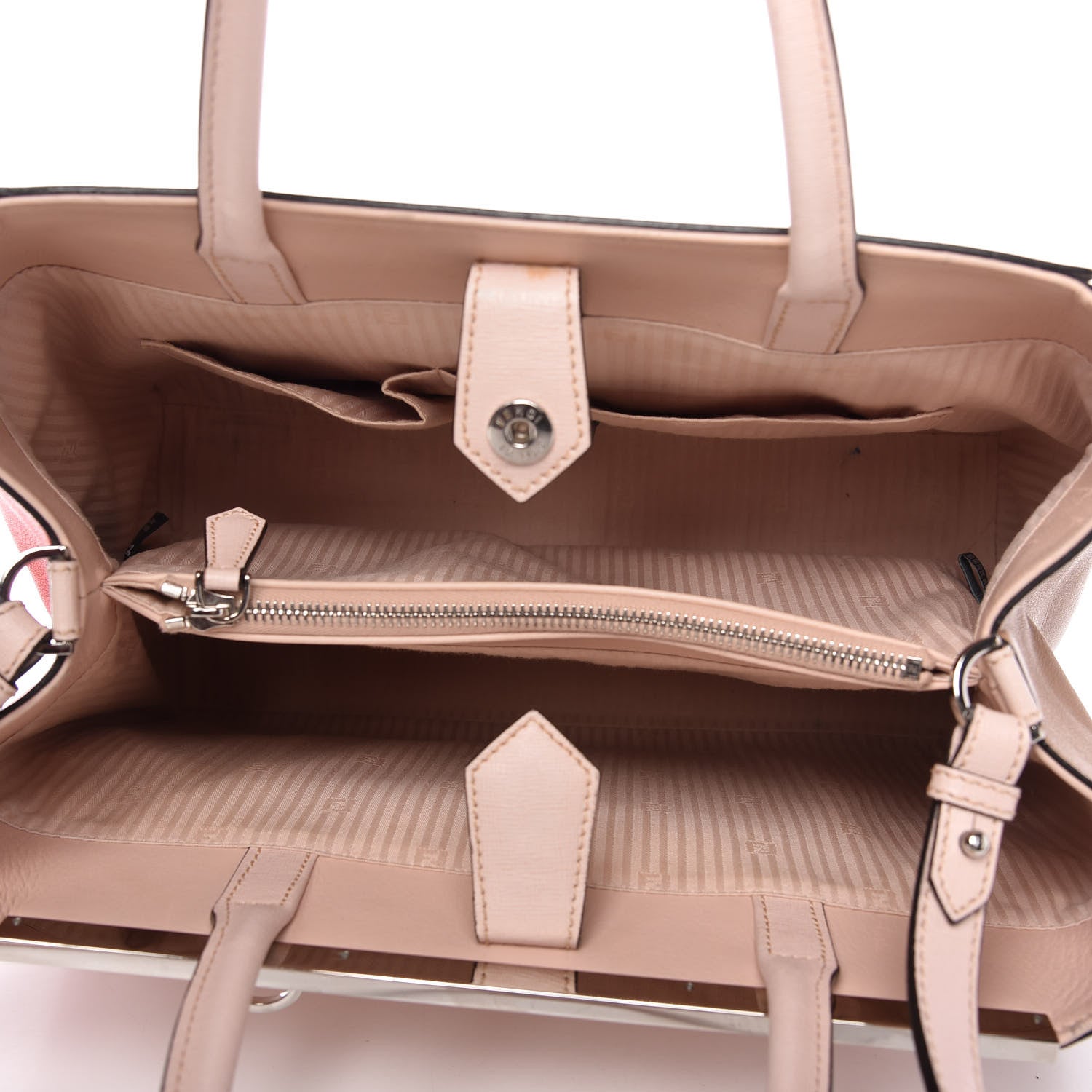 Fendi Vitello Elite Colorblock Regular 2Jours Tote Rosa Plaster Orzo Papavero 5 of 9
