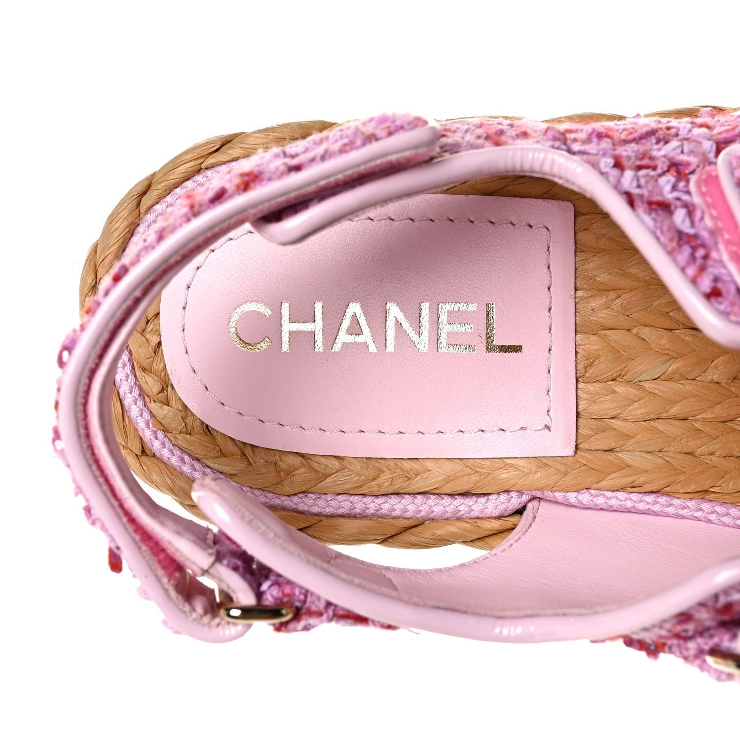 Chanel Tweed Lambskin Velcro Dad Sandals 38.5 Pink Multicolor 8 of 9