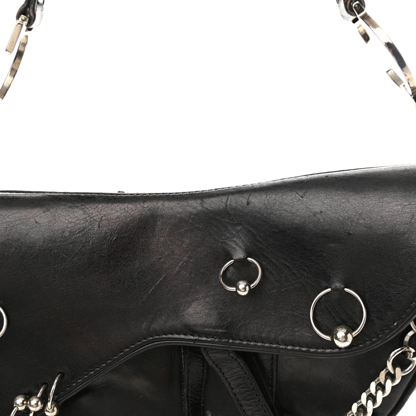 Calfskin Hardcore Pierced Saddle Bag Black