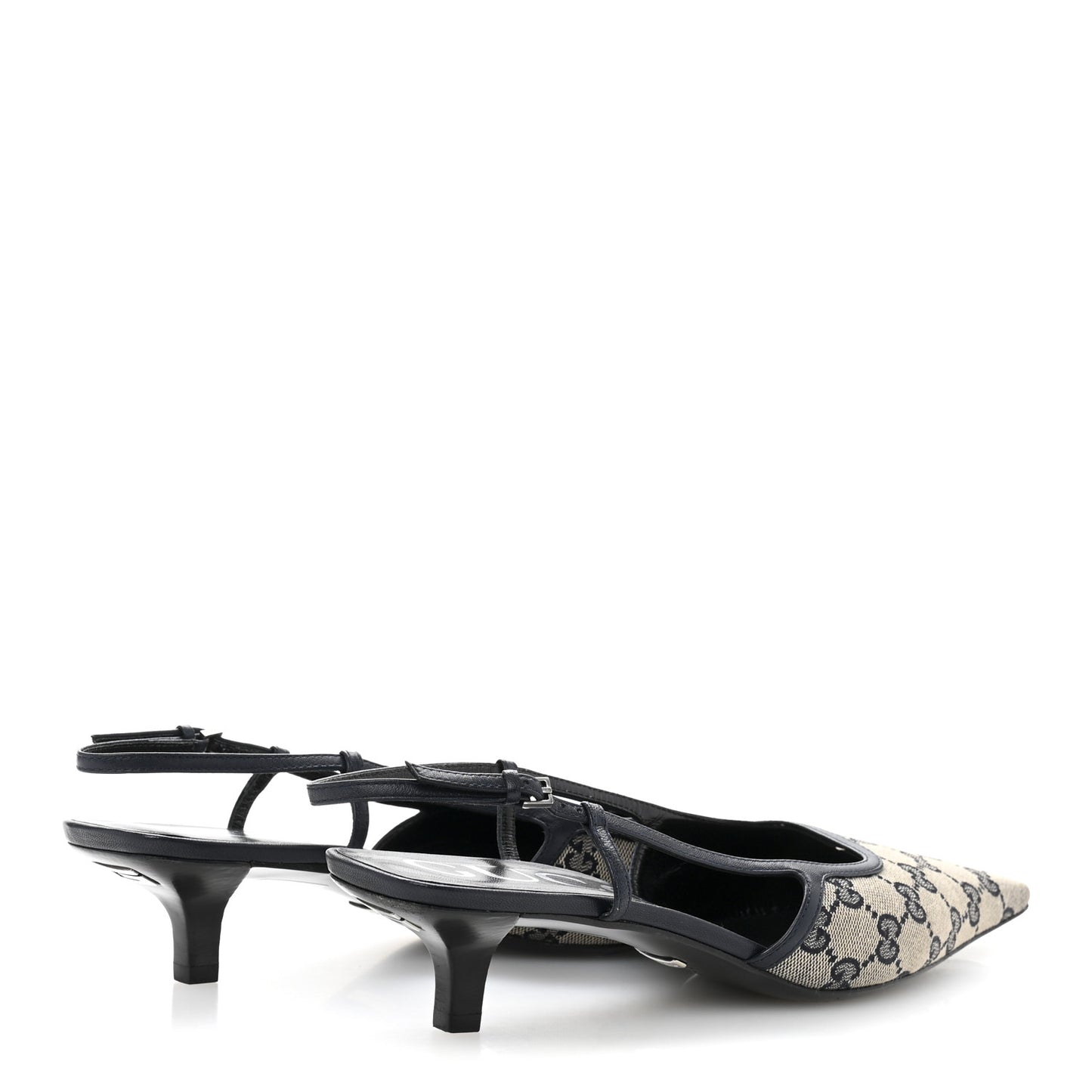 GG Monogram Malaga Kid Square G 35mm Slingback Pumps 40 Beige Blue