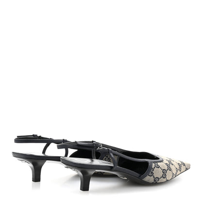 Gucci GG Monogram Malaga Kid Square G 35mm Slingback Pumps 40 Beige Blue 5 of 10