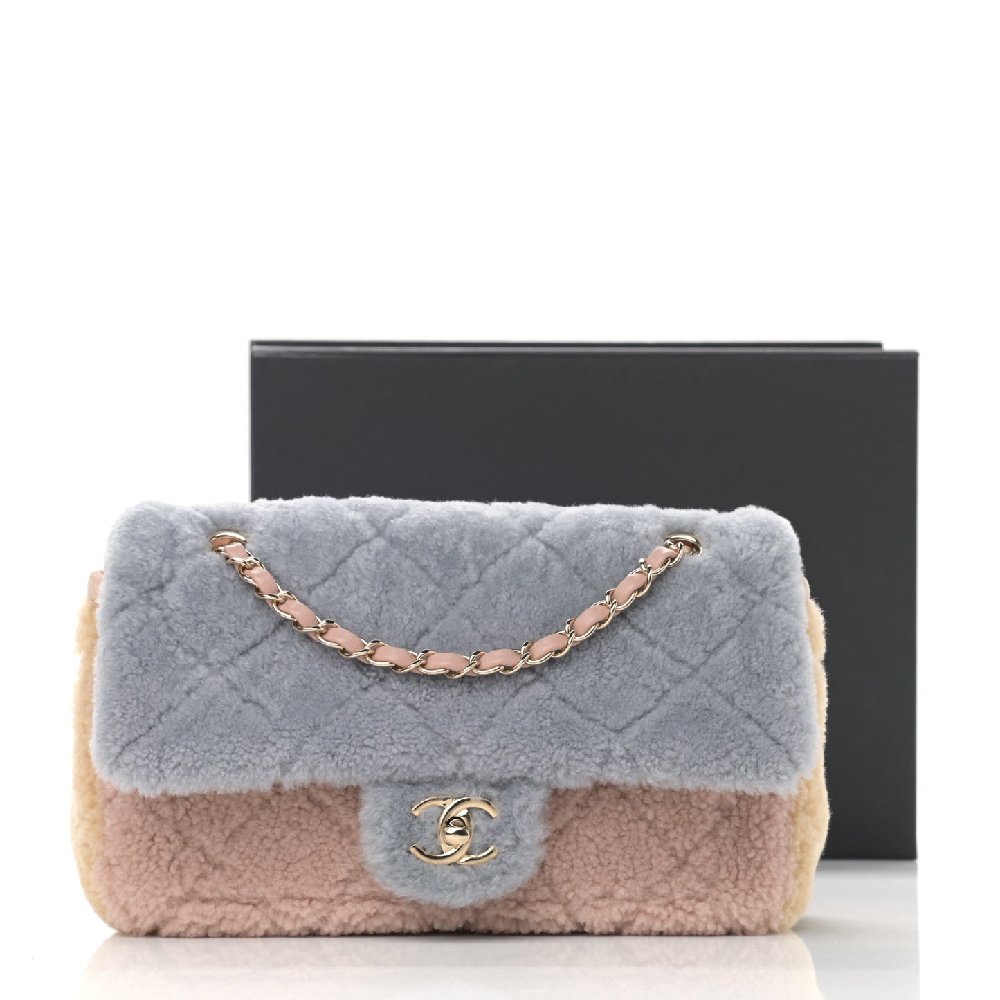 Shearling Sheepskin Single Flap Gray Pink Beige