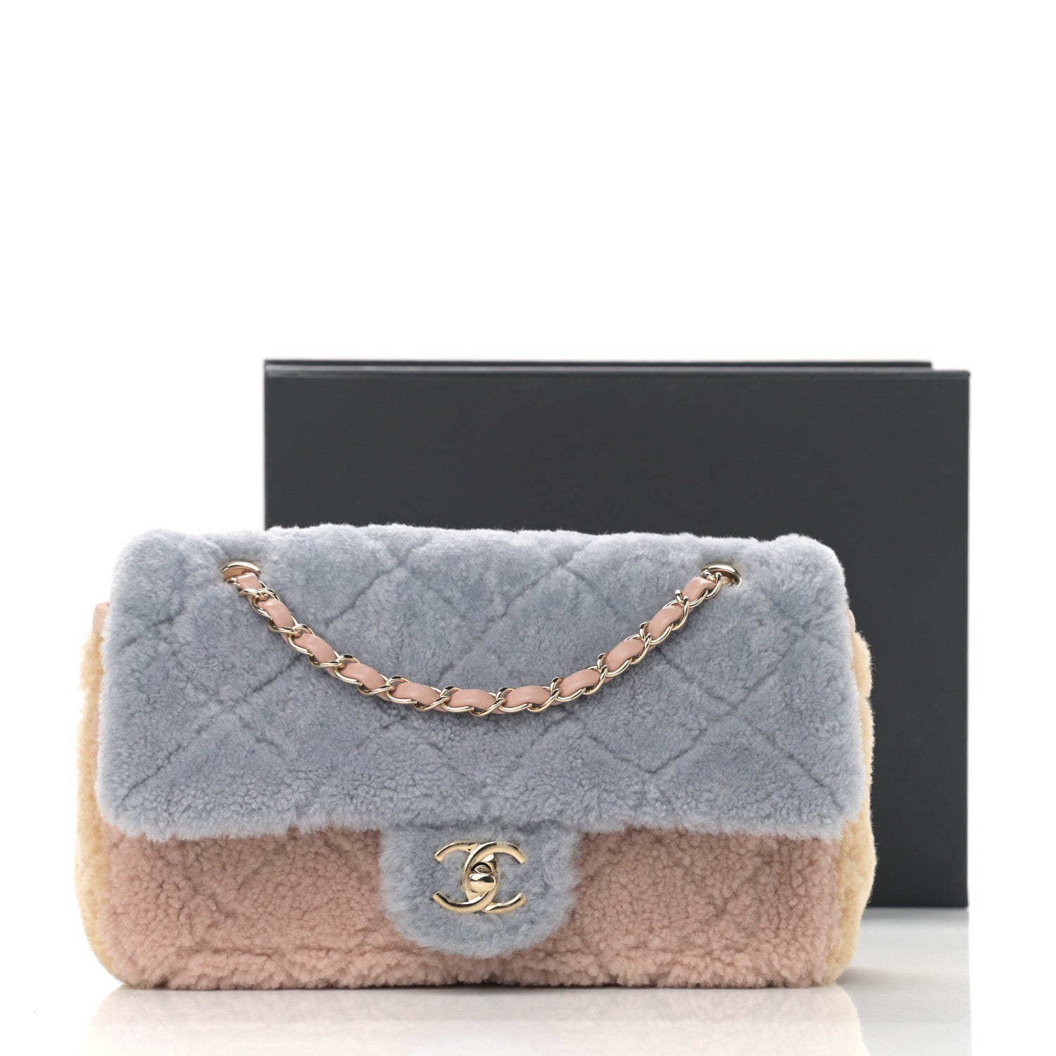 Chanel Shearling Sheepskin Single Flap Gray Pink Beige 12 of 12