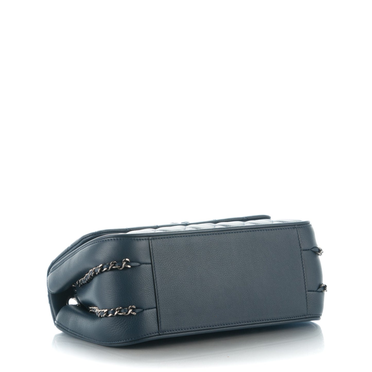 Calfskin Quilted Medium Frame in Chain Flap Navy
