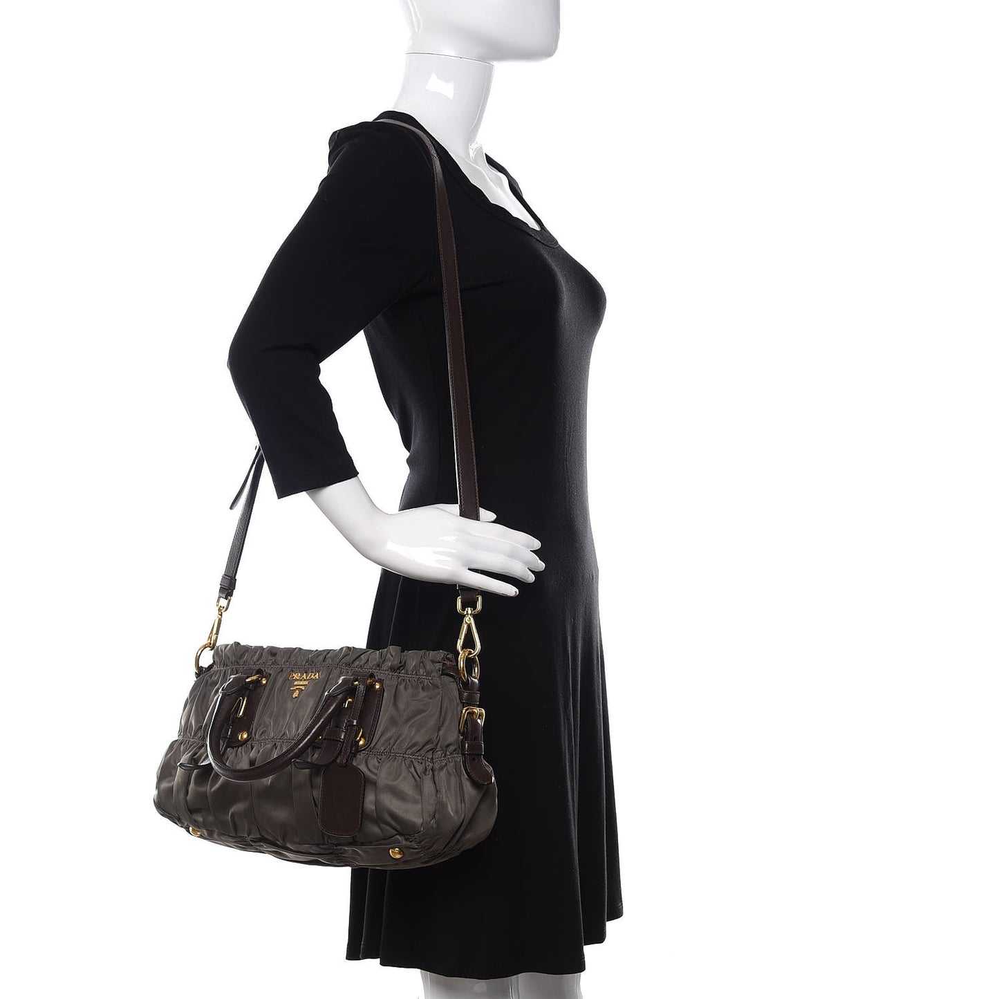 Tessuto Nylon Gaufre Shopping Satchel Fumo