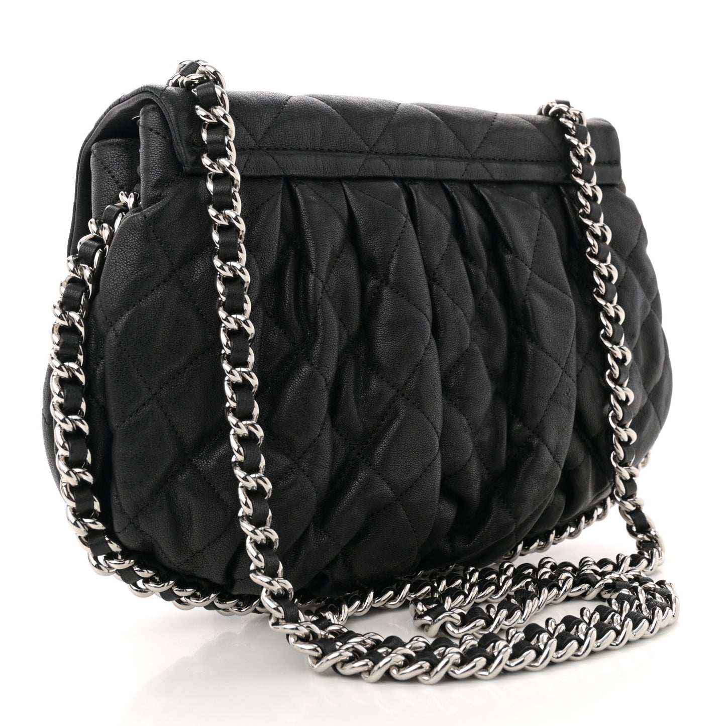 Washed Lambskin Quilted Mini Chain Around Flap Black