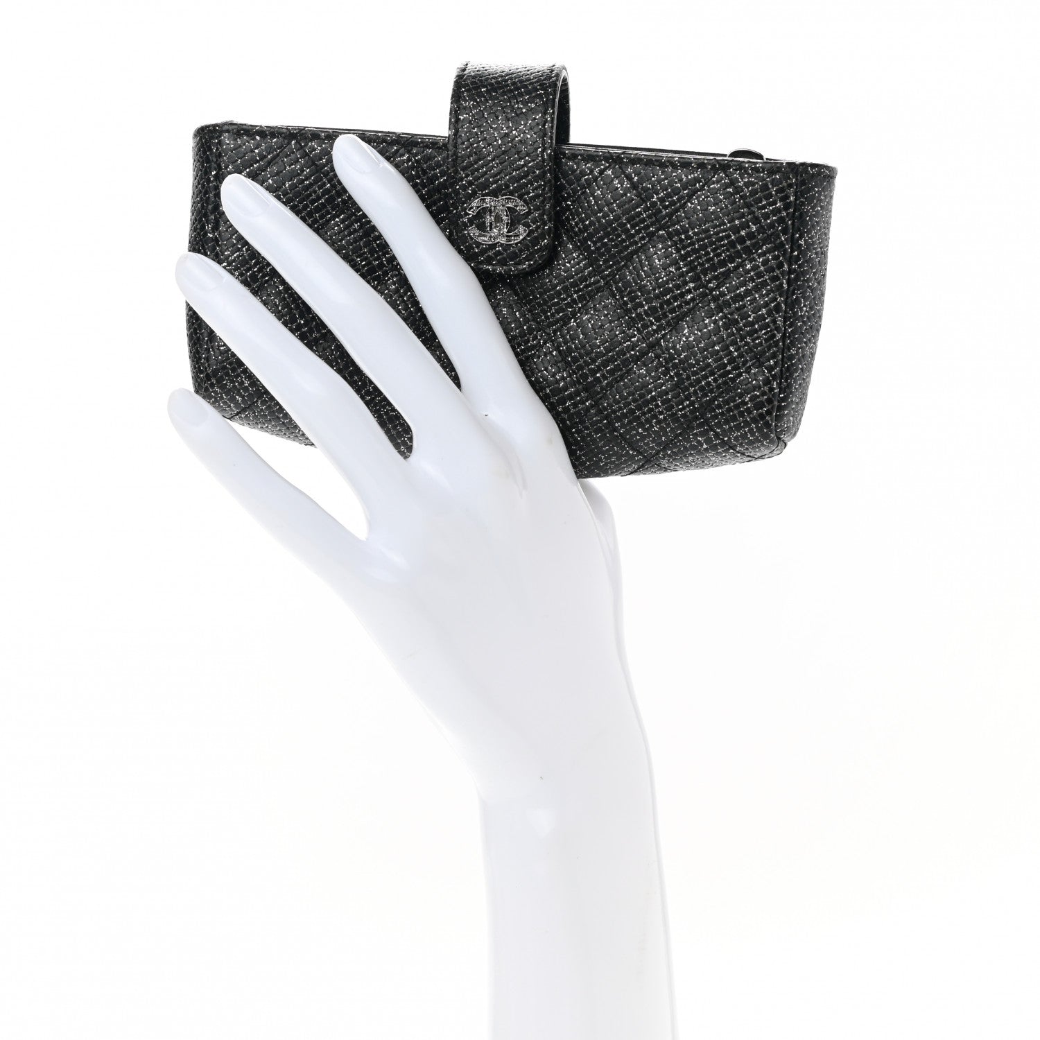 Chanel Glitter Calfskin Quilted Mini Phone Holder Clutch Black 2 of 10