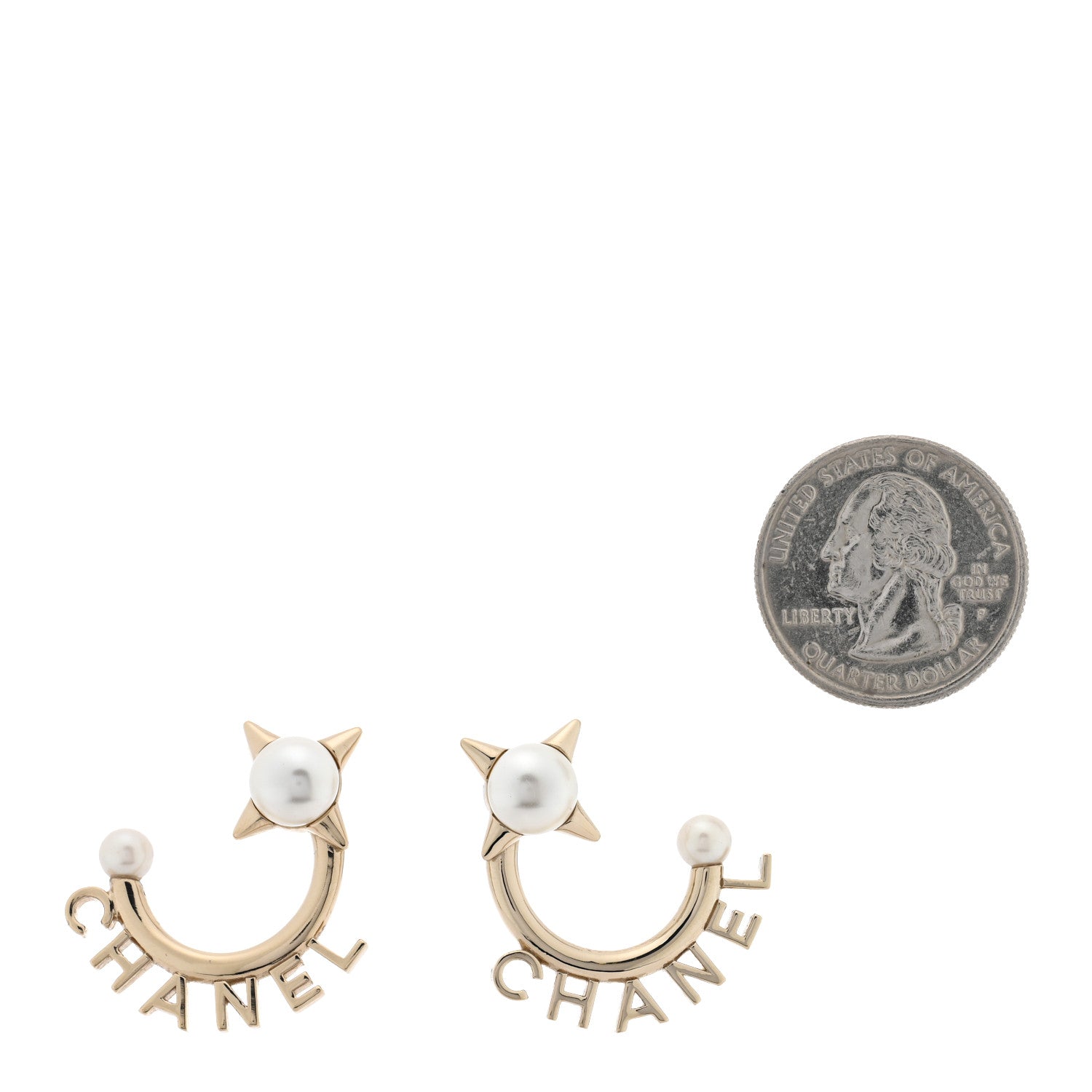 Chanel Pearl Logo Earrings Gold 2 of 5