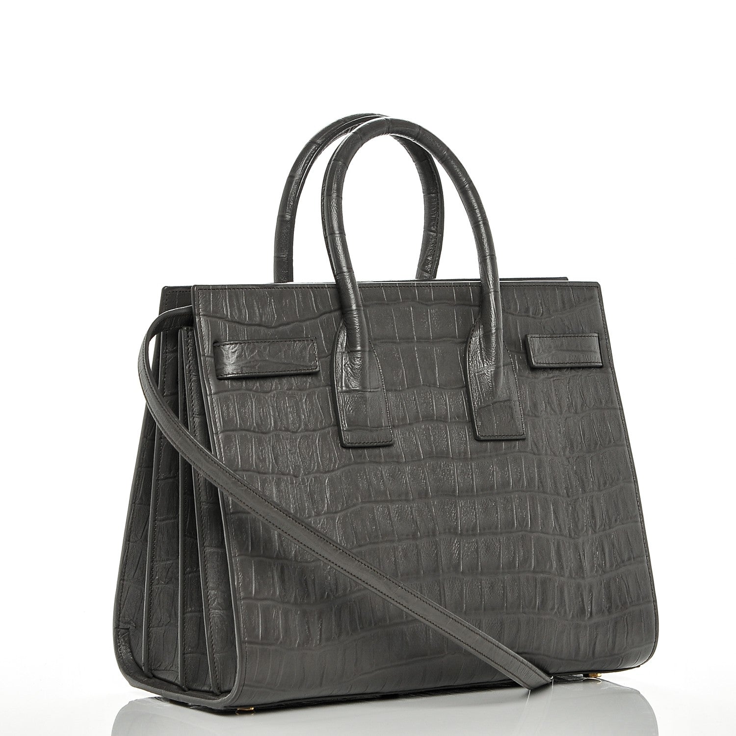 Saint Laurent Calfskin Crocodile Embossed Small Sac De Jour Fog 3 of 6