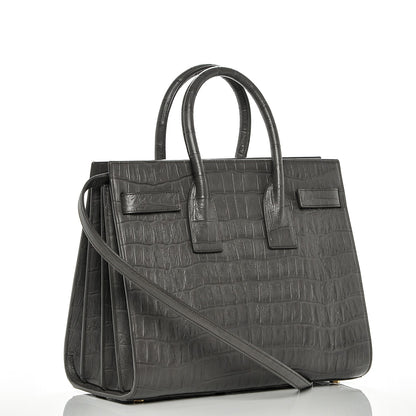 Saint Laurent Calfskin Crocodile Embossed Small Sac De Jour Fog 3 of 6