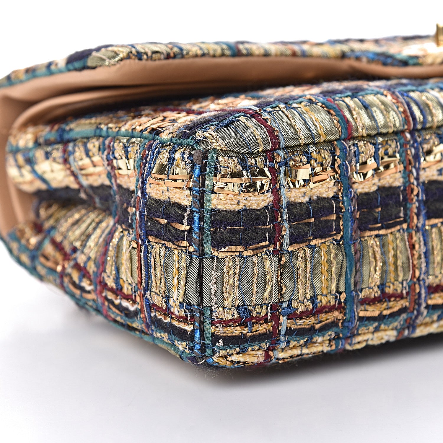 Chanel Tweed Quilted Medium Double Flap Gold Blue Light Green Black 13 of 15