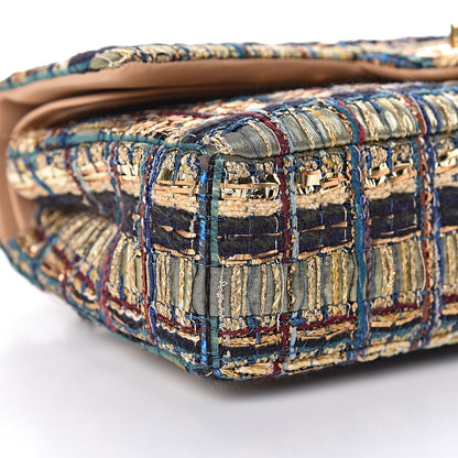 Chanel Tweed Quilted Medium Double Flap Gold Blue Light Green Black 13 of 15