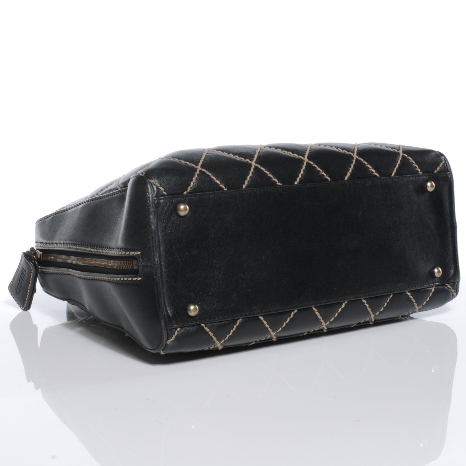 Chanel Leather Contrast Stitch Surpique Handbag Black 4 of 7