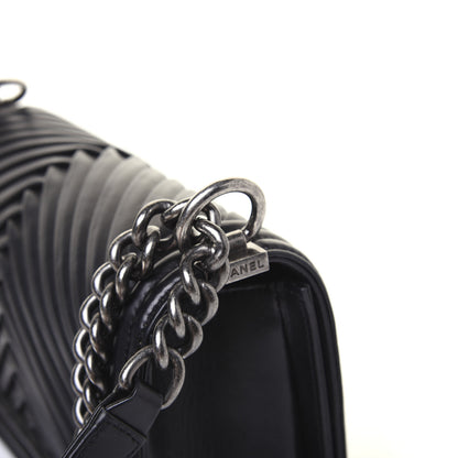 Chanel Lambskin Pleated Medium Boy Flap Black 14 of 16