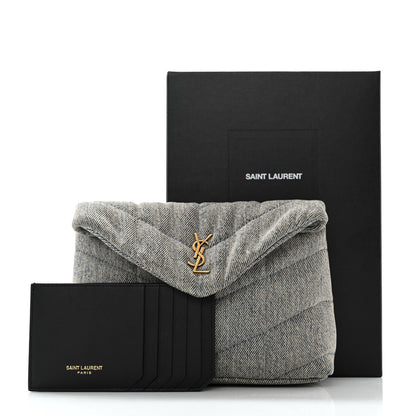 Saint Laurent Denim Quilted Monogram Loulou Puffer Pouch Clutch Blue Gray Light Azur 11 of 11