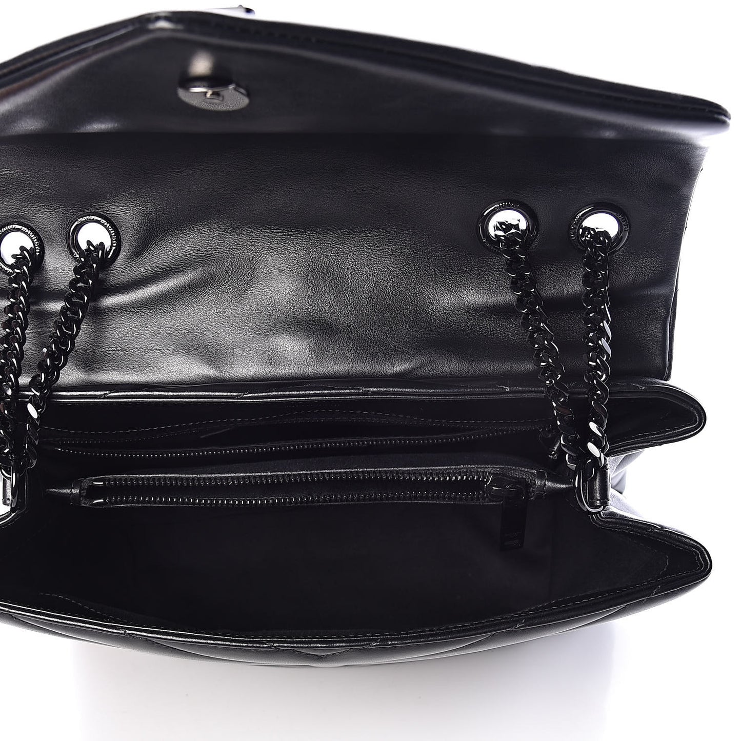 Calfskin Y Quilted Monogram Medium Loulou Chain Satchel Black