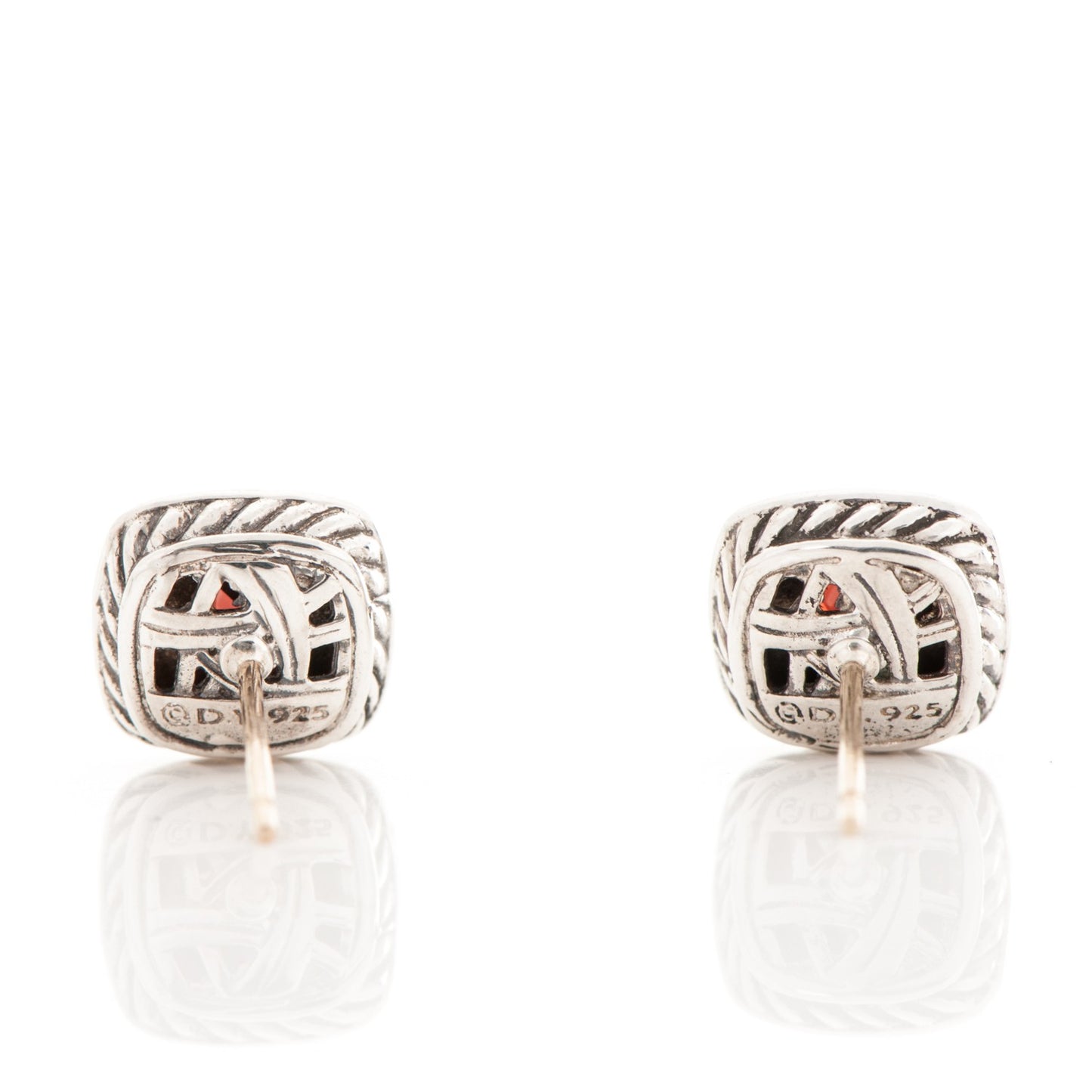 Sterling Silver Pave Diamond Garnet 5mm Petite Albion Earrings