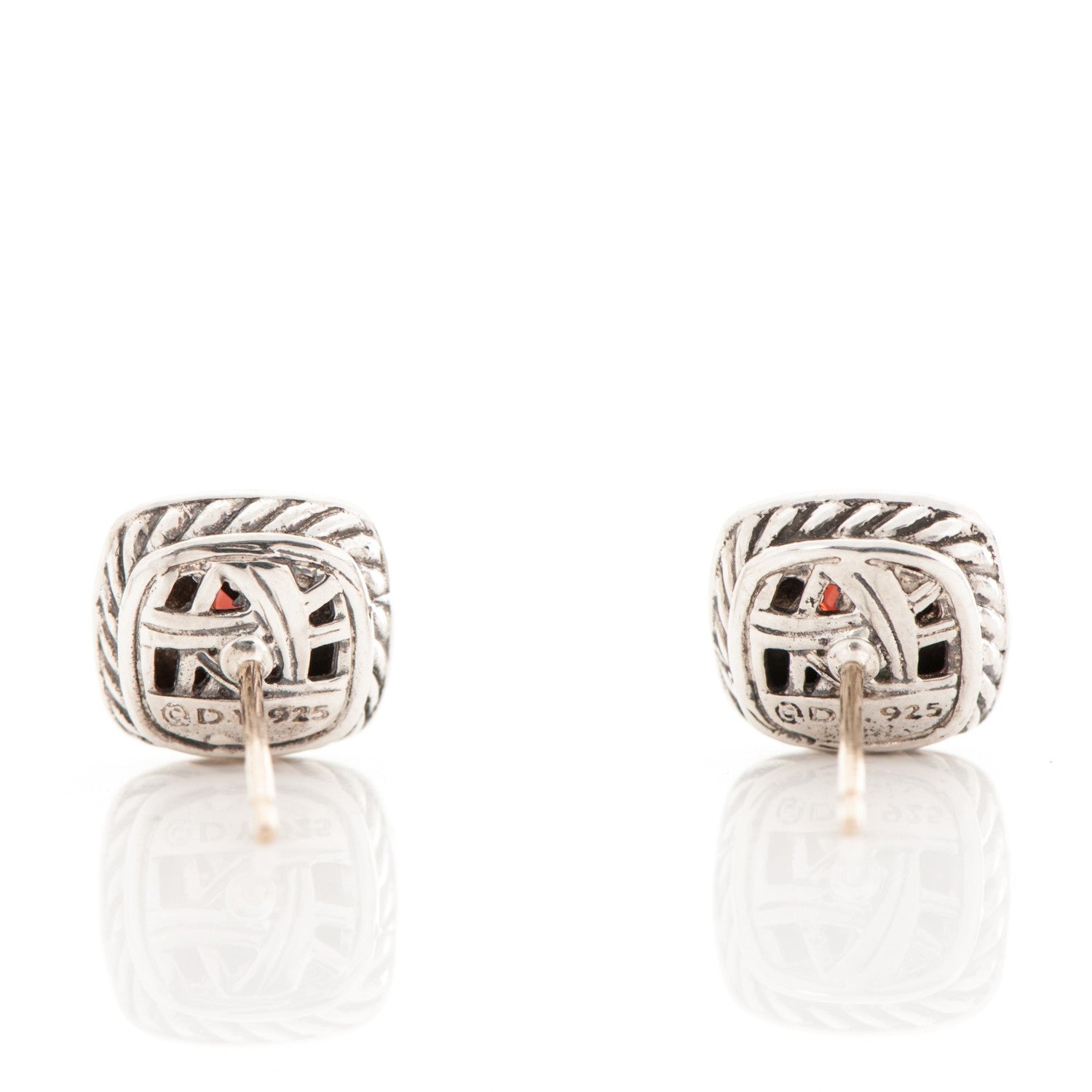 David Yurman Sterling Silver Pave Diamond Garnet 5mm Petite Albion Earrings 3 of 4