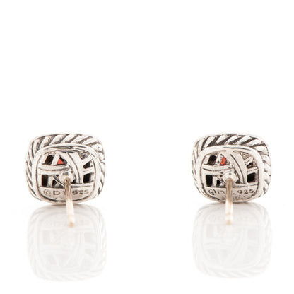 David Yurman Sterling Silver Pave Diamond Garnet 5mm Petite Albion Earrings 3 of 4
