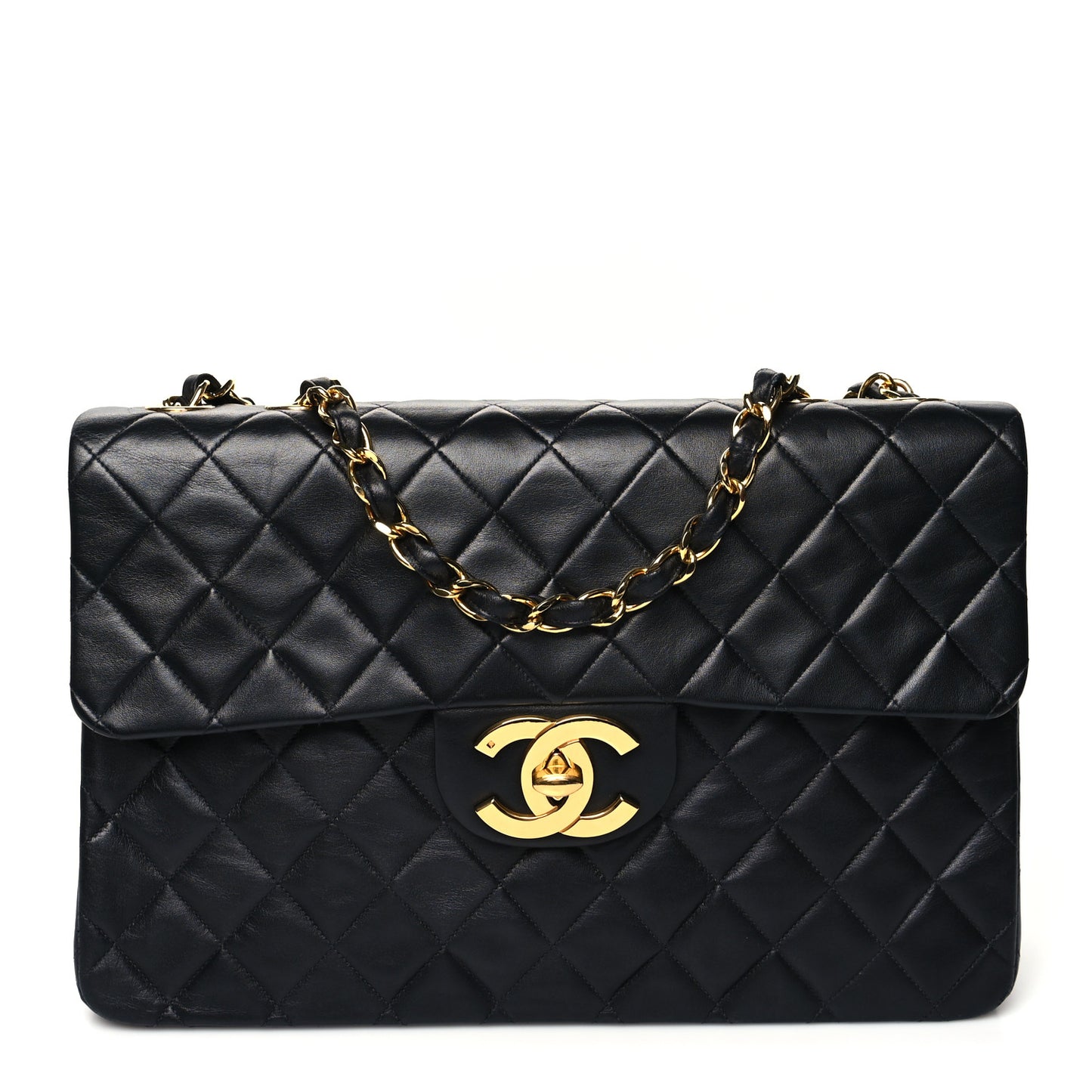 Lambskin Quilted XL Jumbo Single Flap Black