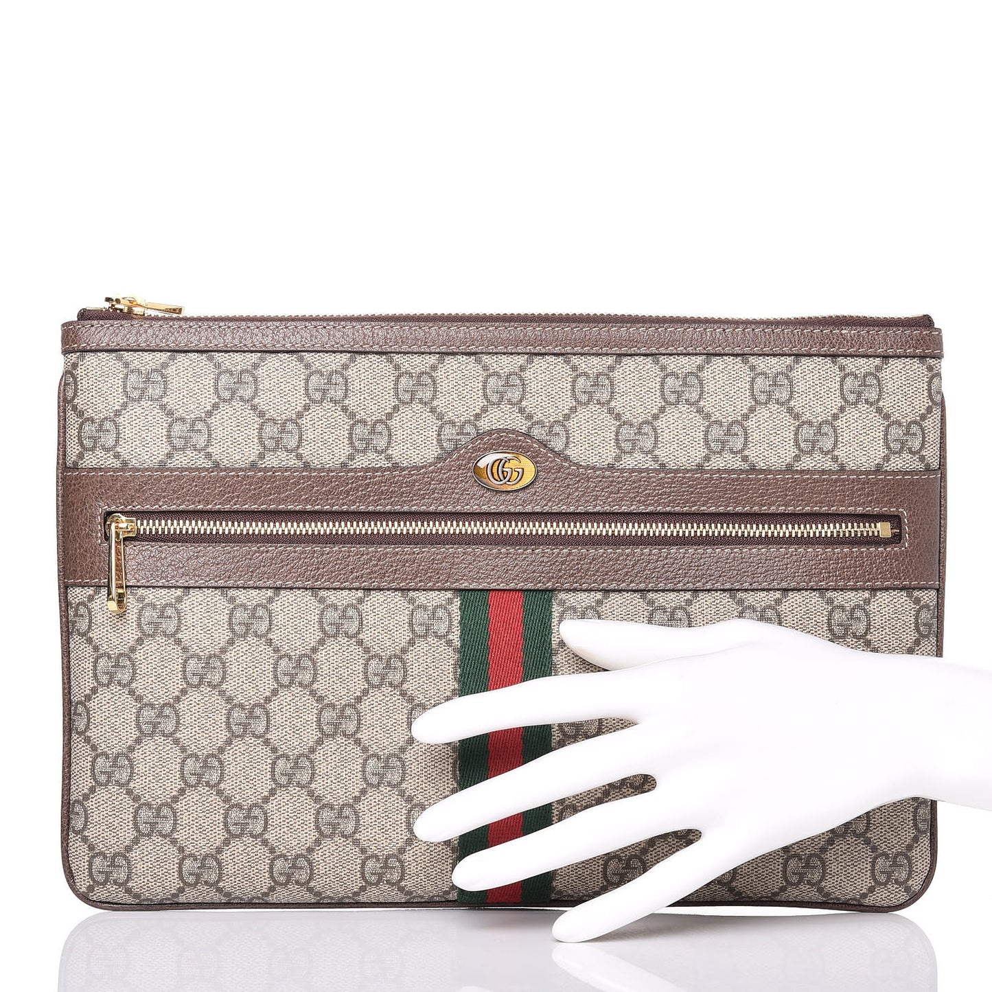 GG Supreme Monogram Large Ophidia Pouch Clutch Brown