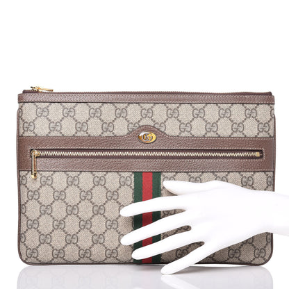 Gucci GG Supreme Monogram Large Ophidia Pouch Clutch Brown 2 of 9