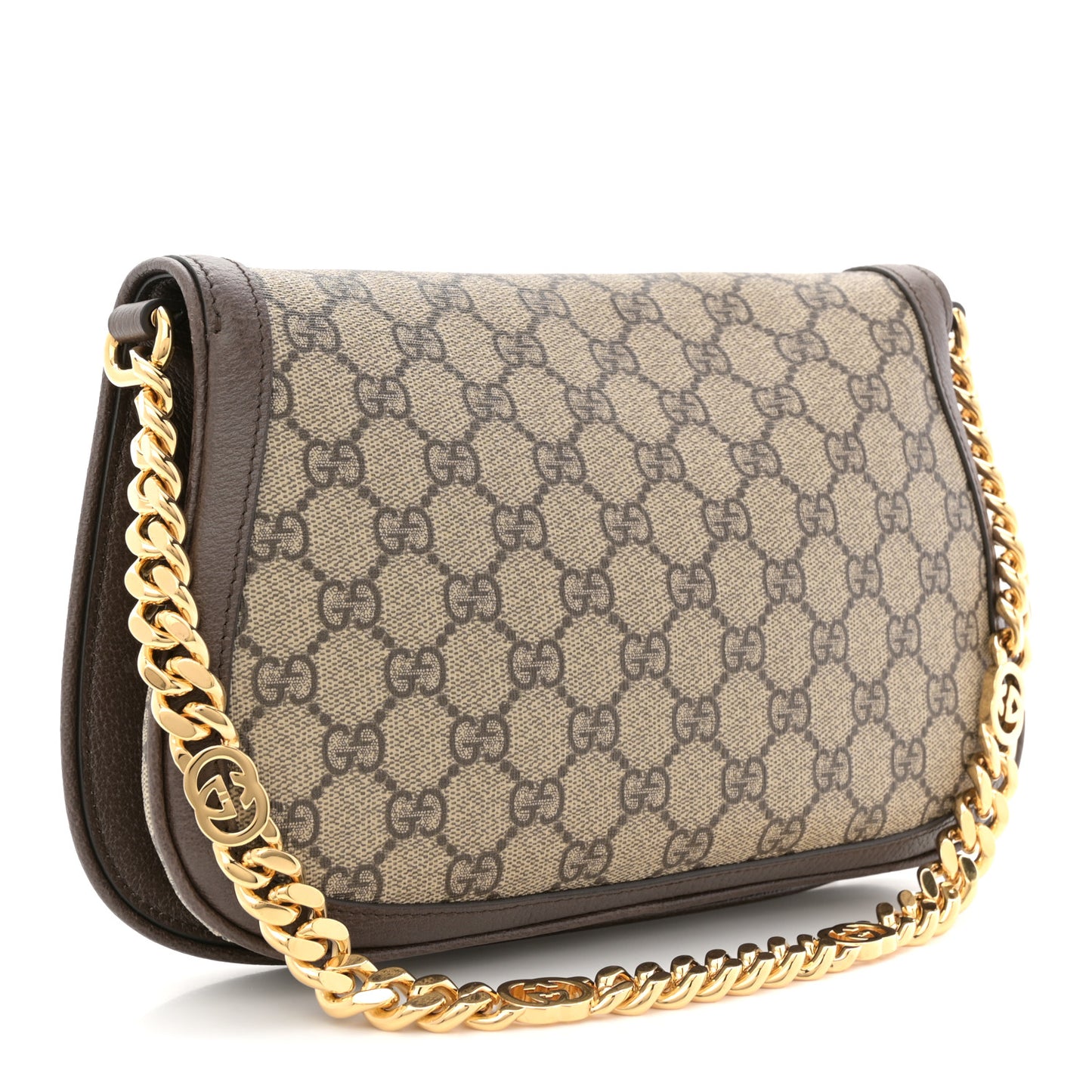 GG Supreme Monogram Textured Dollar Calfskin Blondie Chain Shoulder Flap Bag Beige Ebony New Acero