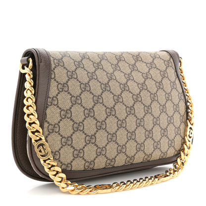 Gucci GG Supreme Monogram Textured Dollar Calfskin Blondie Chain Shoulder Flap Bag Beige Ebony New Acero 3 of 10