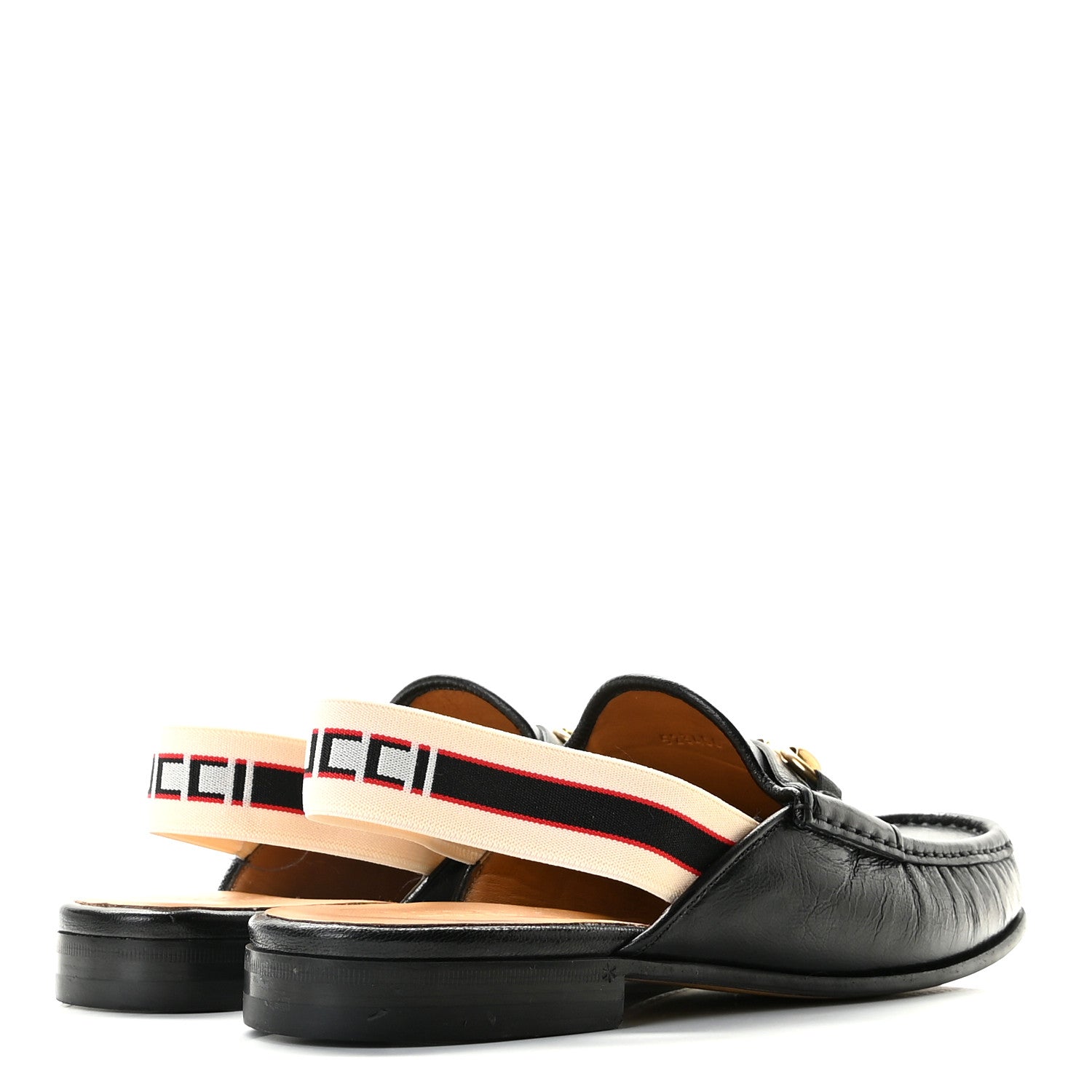 Gucci Goatskin Stripe Mens Horsebit Slingback Slippers 9 Black 4 of 9