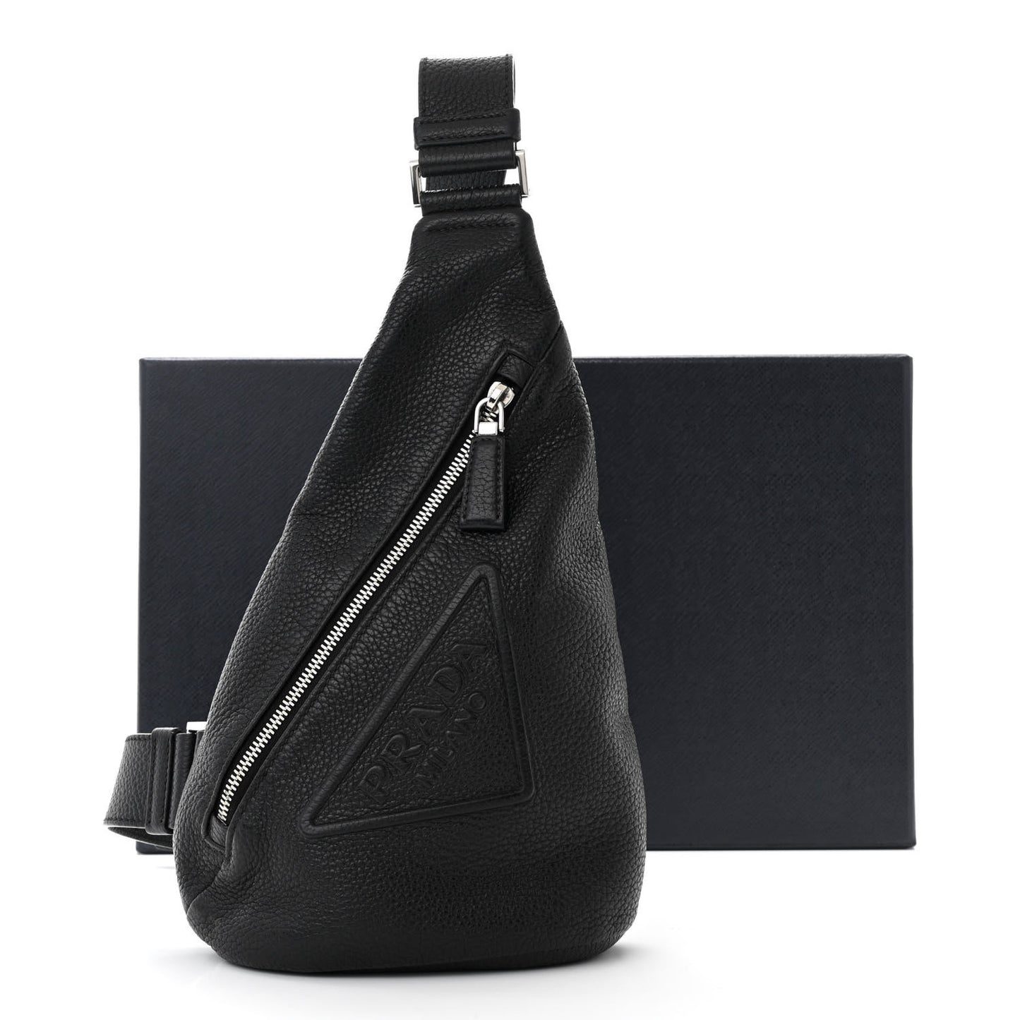 Vitello Daino Logo Embossed Cross Sling Backpack Black