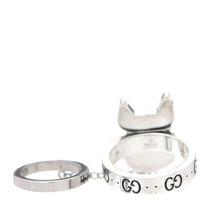 Gucci Sterling Silver Black Spinel Orso Double Ring 56 7.5 3 of 6