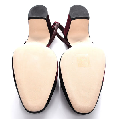 Chanel Velour Cap Toe CC Slingback Pumps 38 Burgundy Black 5 of 9