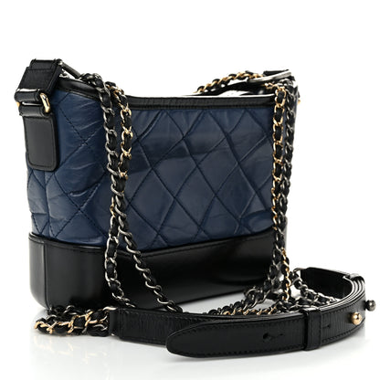 Chanel Aged Calfskin Quilted Small Gabrielle Hobo Navy Black 3 of 10