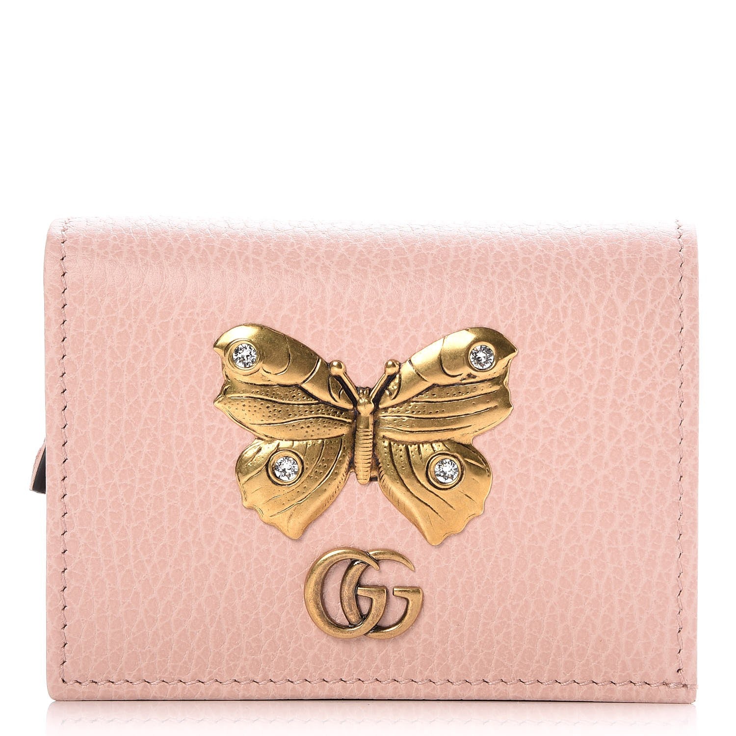 Gucci Pebbled Calfskin Butterfly Card Case Perfect Pink 1 of 8
