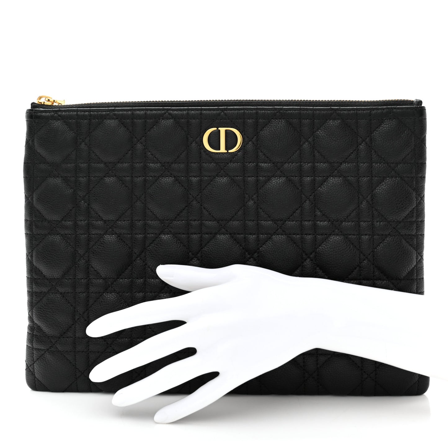 Supple Calfskin Cannage Large Caro Daily Pouch Black