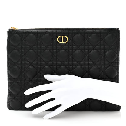 Christian Dior Supple Calfskin Cannage Large Caro Daily Pouch Black 2 of 9