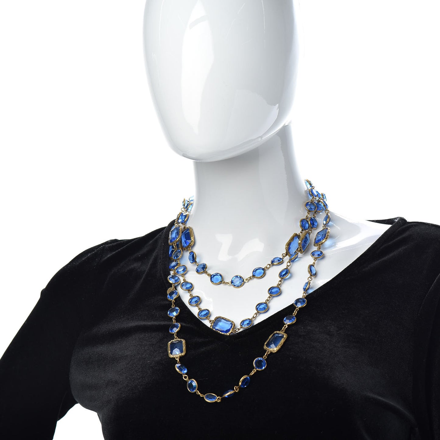 Crystal Sautoir Necklace Gold Blue