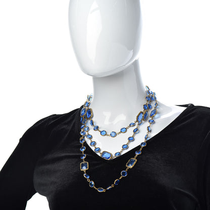 Chanel Crystal Sautoir Necklace Gold Blue 2 of 5