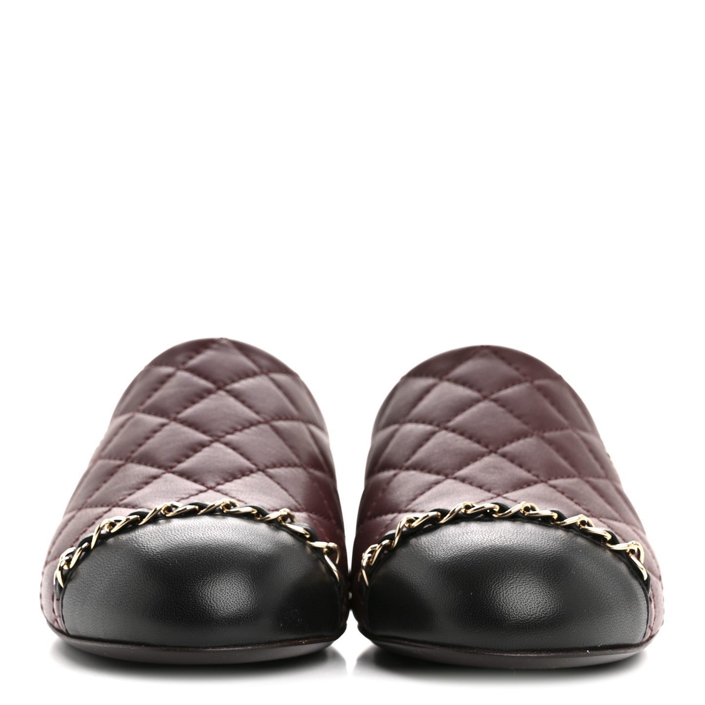 Lambskin Quilted CC Chain Mules 37 Burgundy Black